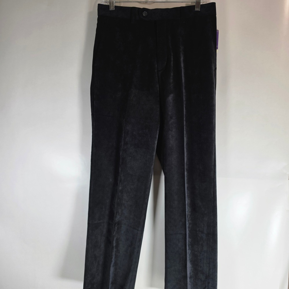 Alan Flusser Mens 32x30 Black Corduroy Pants Classic Flat Front Soft M11794525